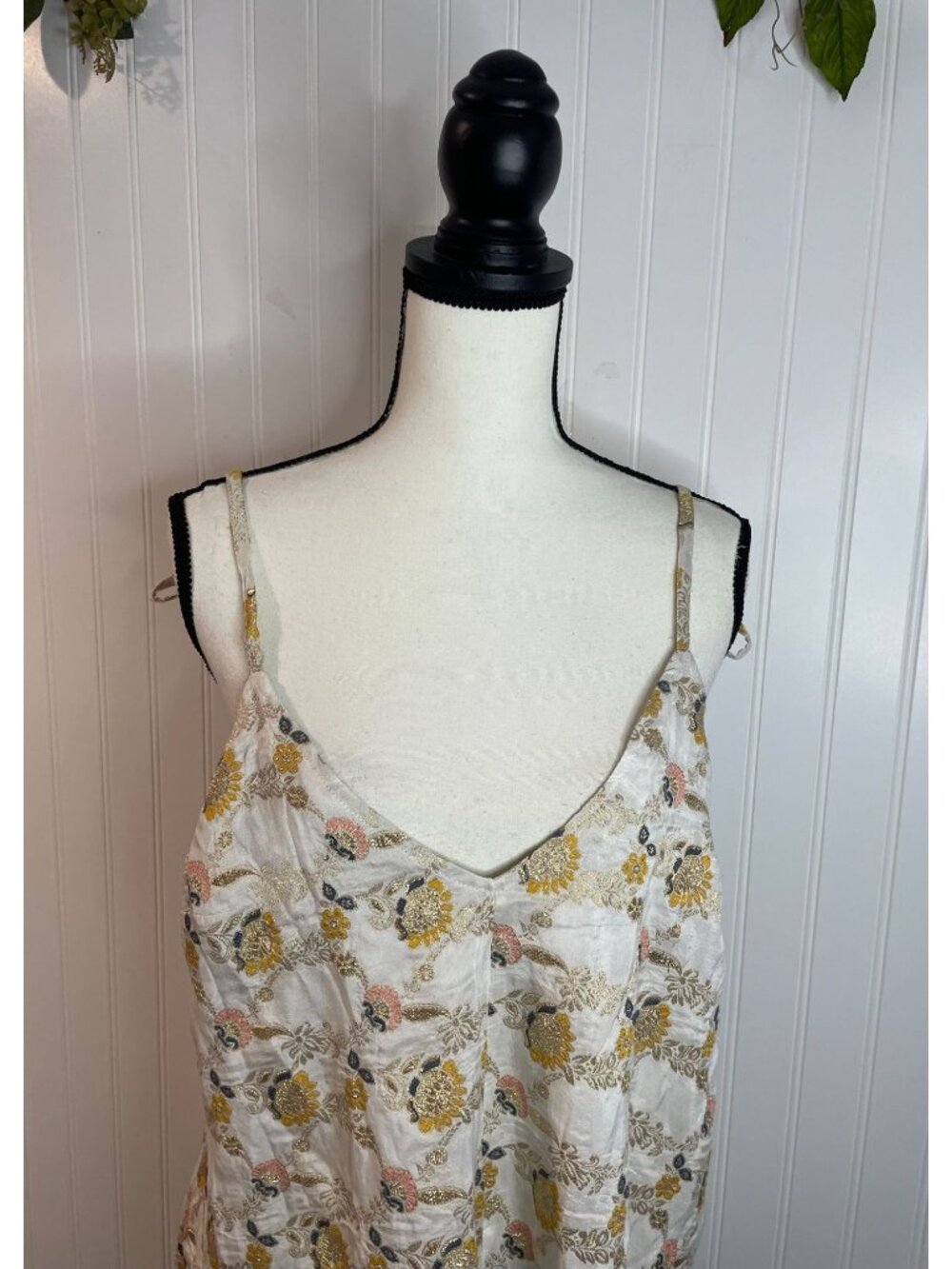 Free People Playsuit Romper Floral Metallic Ivory Gold Backless Halter Small - Picture 10 of 16